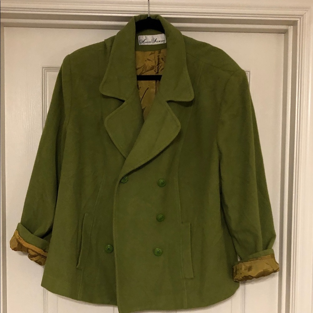 Ashley Stewart Olive Green Double-Breasted Pea Coat